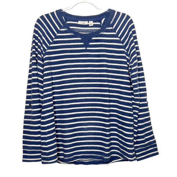 L.L. BEAN Striped Pullover Sweater Crew Neck Roll Tab Sleeve Blue White Size L - Picture 7 of 7